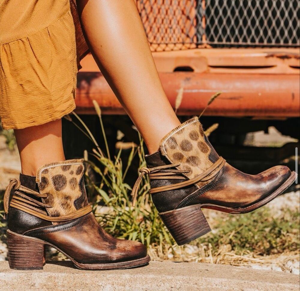 Freebird by Steven Casey Leopard Calf Hair Wrap Booties Brown Size 8